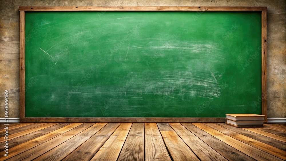 Green Chalkboard Background with Wooden Floor for Classroom, Education ...