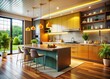 © prapatsorn - Modern Domestic Kitchen with Stylish Interior Design Featuring Sleek Appliances and Elegant Décor - 3D Rendering Image with Ample Copy Space for Text Overlay