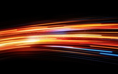 Wall Mural - Colorful abstract light trails with dynamic motion create vibrant streaks against a dark background, illustrating speed and energy in contemporary digital art.