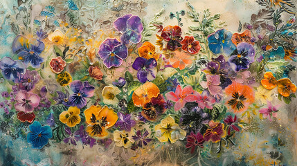 Wall Mural - an enchanting encaustic painting capturing the vibrant colors and intricate patterns of a blooming g