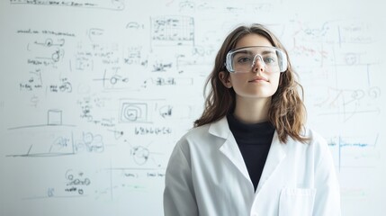 Wall Mural - engineer standing in front of a large whiteboard filled with complex quantum algorithms and diagrams,