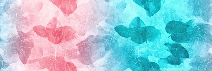 Wall Mural - Soft pastel colors blend harmoniously in this modern abstract design featuring leaves. teal and coral hues create calming atmosphere, perfect for various creative projects