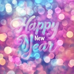 Poster - Festive Happy New Year greeting colorful bokeh background, perfect celebration themes seasonal marketing.