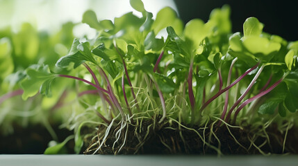 Wall Mural - Microgreens growth with fresh herbs and healthy greens in sustainable gardening