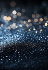 Wall Mural - shimmering silver sparkles on a dark background create a mesmerizing texture. soft blue lights creat