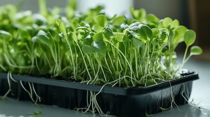 Wall Mural - Microgreens growing in a tray with healthy plant growth and vibrant leaves