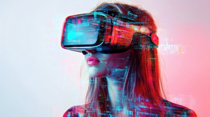 Wall Mural - woman immersed in virtual reality digital world