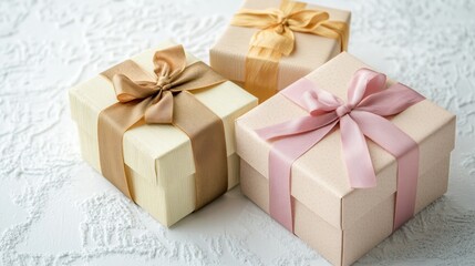 Poster - Elegant pastel gift boxes, beautifully tied with ribbons, showcase creativity—perfect for any special occasion. Generative AI