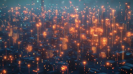 Sticker - Futuristic Cityscape Illuminated By Orange Lights