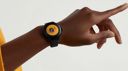 Wall Mural - stylish smartwatch displayed on a dark brown wrist