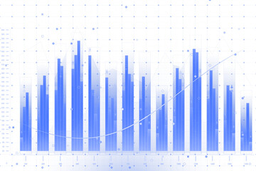 Aufkleber - Abstract blue bar chart with data points, trend line, transparent grid background, white theme, concept of digital analysis and statistics. 3D Rendering.