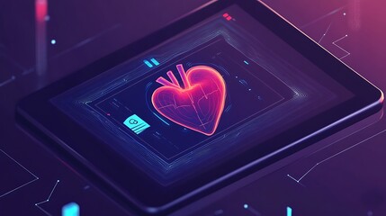 Wall Mural - digital heart displayed on modern tablet screen