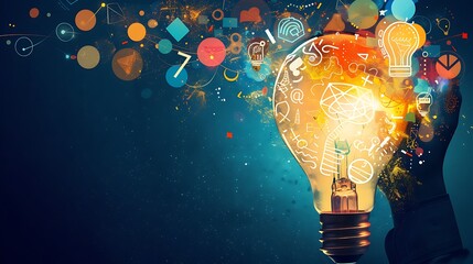 Wall Mural - hand holding a lightbulb filled with creative ideas and colorful designs, symbolizing innovation and