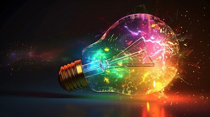 Wall Mural - colorful lightbulb explodes with energy, radiating creativity and innovation the image showcases bri