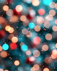 Wall Mural - Soft bokeh lights with a snowy overlay in vibrant colors