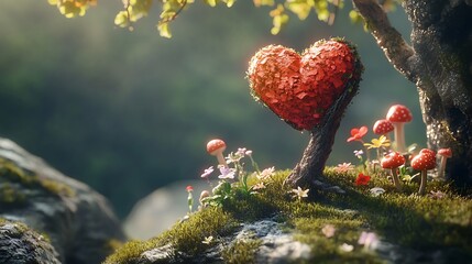 Wall Mural - Heart Shaped Tree In A Magical Forest Setting