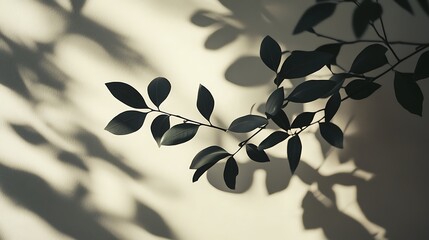 Wall Mural - Dark Green Leaves Cast Shadows On A Light Wall