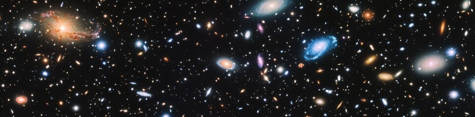 Night sky web banner with nebulae and stars, on a space background.