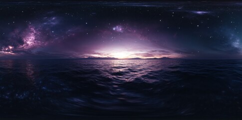 Wall Mural - A 360-degree equirectangular projection space background featuring nebulae and stars, serving as an environment map.