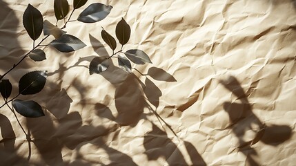 Sticker - Dark Leaves Cast Shadows On Crumpled Beige Paper