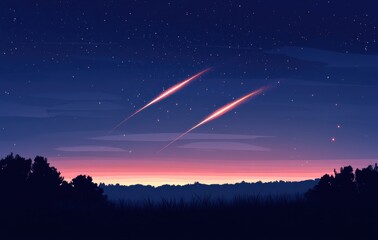 Wall Mural - In the night sky, deep space stars shine brightly, forming a constellation star field and a galaxy.