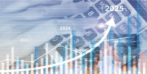 Wall Mural - financial background, economic growth 2023-2025. abstract background