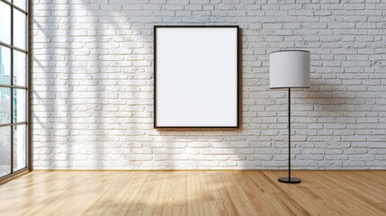 Canvas Print - Bright and Minimal Loft Style Apartment Interior with Wooden Floors and Exposed Brick Walls