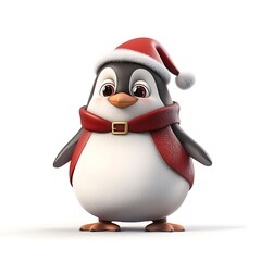 Wall Mural - Cartoon Santa penguin isolated on a white background.