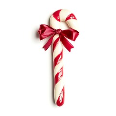 Wall Mural - Candy cane with red bow, isolated on white.