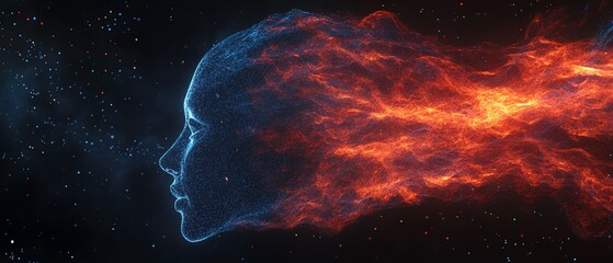 Leinwandbilder - Abstract human profile created from blue and red data streams, dark background, AI generative concept of digital intelligence and technology