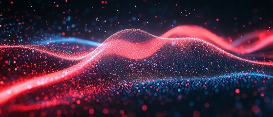 Poster - Blue and red data streams creating a digital human profile on a dark background, AI generative design representing advanced technology