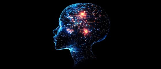 Leinwandbilder - Human head silhouette formed by glowing circuit patterns, tech background, symbolizing the intersection of artificial intelligence and technology