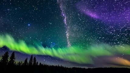 Wall Mural - celestial symphony: the northern lights dance across the night sky, a vibrant green aurora borealis 