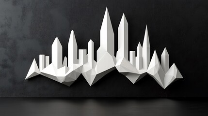 Sticker - Abstract Representation of a Sleek Black and White City Skyline Featuring Geometric Shapes and Angular Structures against a Textured Background