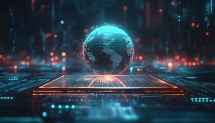 Poster - Futuristic tablet with a digital globe and glowing lights