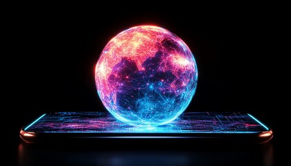 Leinwandbilder - Tablet displaying a glowing digital globe, symbolizing global technology and innovation, modern tech interface, vibrant colors, glowing network connections, ultrarealistic details