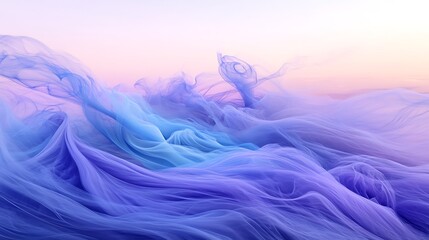 Wall Mural - A surreal blend of lavender and electric blue smoke, curling and intertwining over a textured gradient of twilight, creating a dreamy abstract effect.