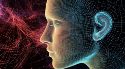 Wall Mural - artistic representation of a woman's face, symphony of lines and network design