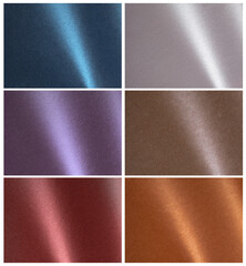 Poster - Glossy paper textures with a metallic finish in copper, red, and blue tones. Featuring smooth surfaces, subtle gradients, and shimmering reflections. Ideal for elegant designs,