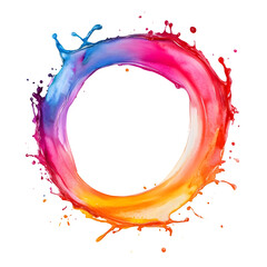 Poster - Dynamic circle formed by vibrant paint with colorful splashes on a clear background, ideal for artistic projects