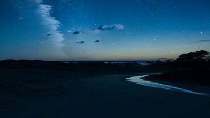 Wall Mural - Night Sky and River: A tranquil scene of a winding river at dusk, illuminated by the soft glow of the night sky and a few stars.