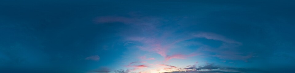 Wall Mural - dark sunset sky with glowing pink cirrus clouds. seamless spherical hdr 360 panorama. full zenith or