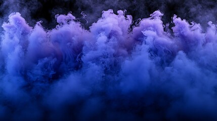 Wall Mural - Intricate plumes of midnight blue smoke flowing into gradients of lavender, set against a softly textured smoky black canvas.