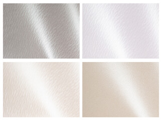 Aufkleber - Glossy paper texture set featuring pearl, beige, and silver tones with subtle gradients and a metallic sheen. Smooth surfaces with shimmering reflections and a chic, premium style.