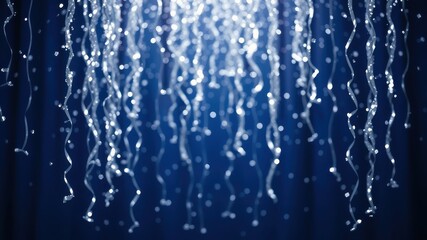 Wall Mural - abstract silver streamers falling on a deep blue backdrop, creating a captivating display of light a