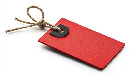 Leinwandbilder - Classic red tag with a smooth glossy finish and attached tie isolated on a transparent background for versatile use in product design packaging branding or other commercial applications