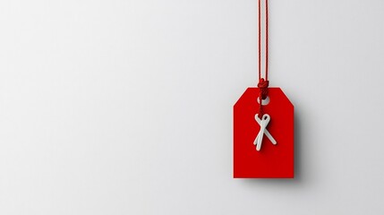 Fototapete - Vibrant red label tag with a glossy finish and reliable tie placed on a transparent backdrop for optimal clarity and product presentation