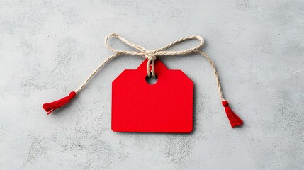 Aufkleber - Close up of a bold vibrant red tag with a shiny smooth surface and a sturdy attached string isolated on a transparent background for use in modern design branding and packaging applications