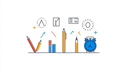 Leinwandbilder - Minimalistic collection of thin line icons representing various aspects of effective planning task execution and goal optimization in a sleek professional design