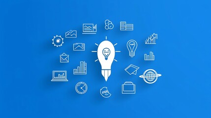 Leinwandbilder - Set of thin line icons showcasing various project management strategies goal achievement symbols and optimization techniques arranged in a clean modern layout design